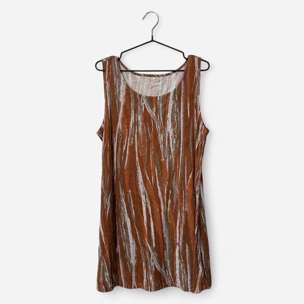Whimsy Brown gray vertical striped tank dress relaxed fit L/XL